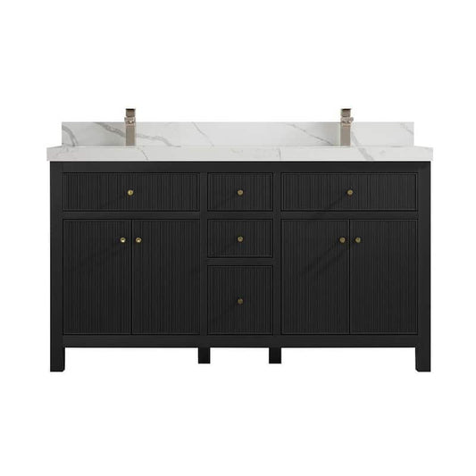 Sonoma 60 in. W x 22 in. D x 36 in. H Double Sink Bath Vanity in Black with 2 in. Calacatta Quartz Vanity Top