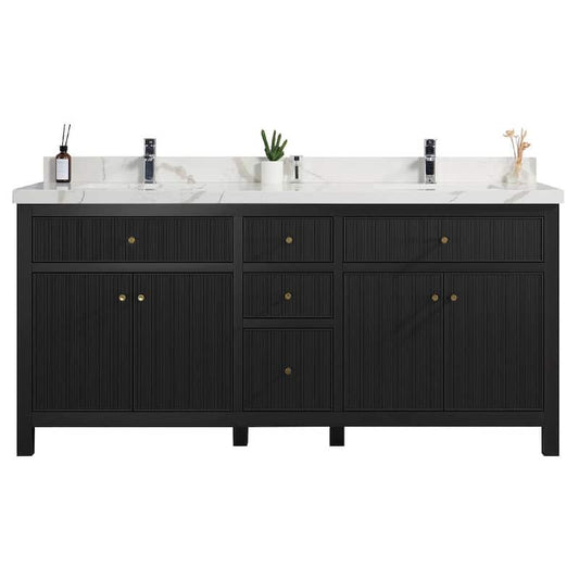 Sonoma 72 in. W x 22 in. D x 36 in. H Double Sink Bath Vanity in Black with 2 in. Calacatta Quartz Vanity Top