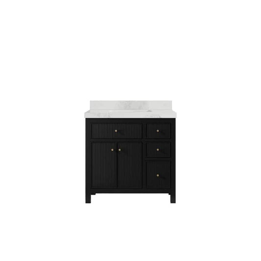 Sonoma 36 in. W x 22 in.D x 36 in. H Single Sink Bath Vanity Center in Black with 2 in. Calacatta Nuvo Top