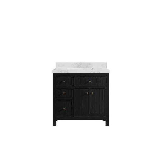 Sonoma 36 in. W x 22 in. D x 36 in. H Single Sink Bath Vanity Center in Black with 2 in Calacatta Nuvo Top