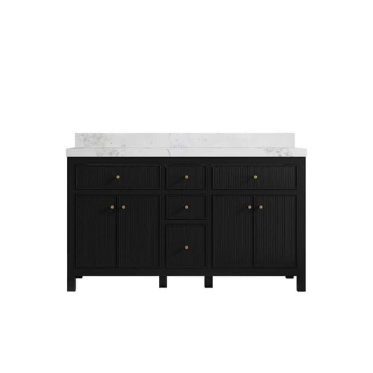 Sonoma 60 in. W x 22 in.D x 36 in. H Double Sink Bath Vanity in Black with 2 in. Calacatta Nuvo Top