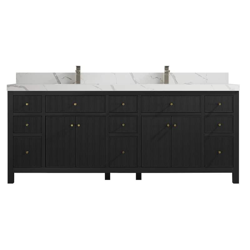 Sonoma 84 in. W x 22 in. D x 36 in. H Double Sink Bath Vanity in Black with 2 in Calacatta Quartz Vanity Top