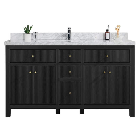 Sonoma 60 in. W x 22 in. D x 36 in. H Single Sink Bath Vanity in Black with 2 in Carrara Marble Vanity Top