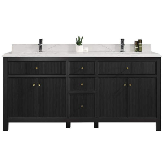 Sonoma 72 in. W x 22 in. D x 36 in. H Double Sink Bath Vanity in Black with Cove Edge Empira Quartz Vanity Top