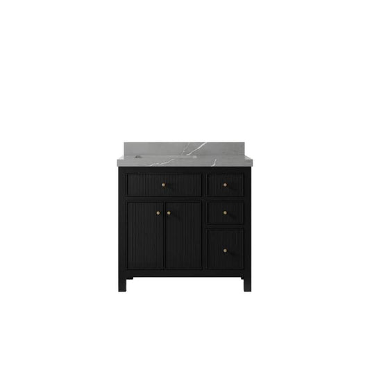 Sonoma 36 in. W x 22 in.D x 36 in. H Left Offset Sink Bath Vanity in Black with 2 in.Piatra Quartz Top