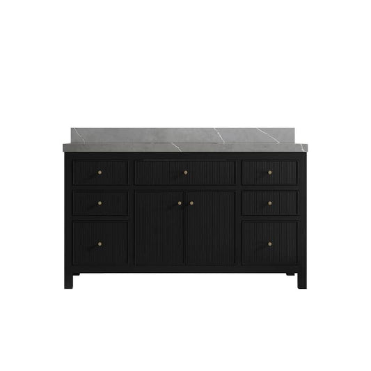 Sonoma 60 in. W x 22 in.D x 36 in. H Single Sink Bath Vanity in Black with 2 in.Piatra Quartz Top