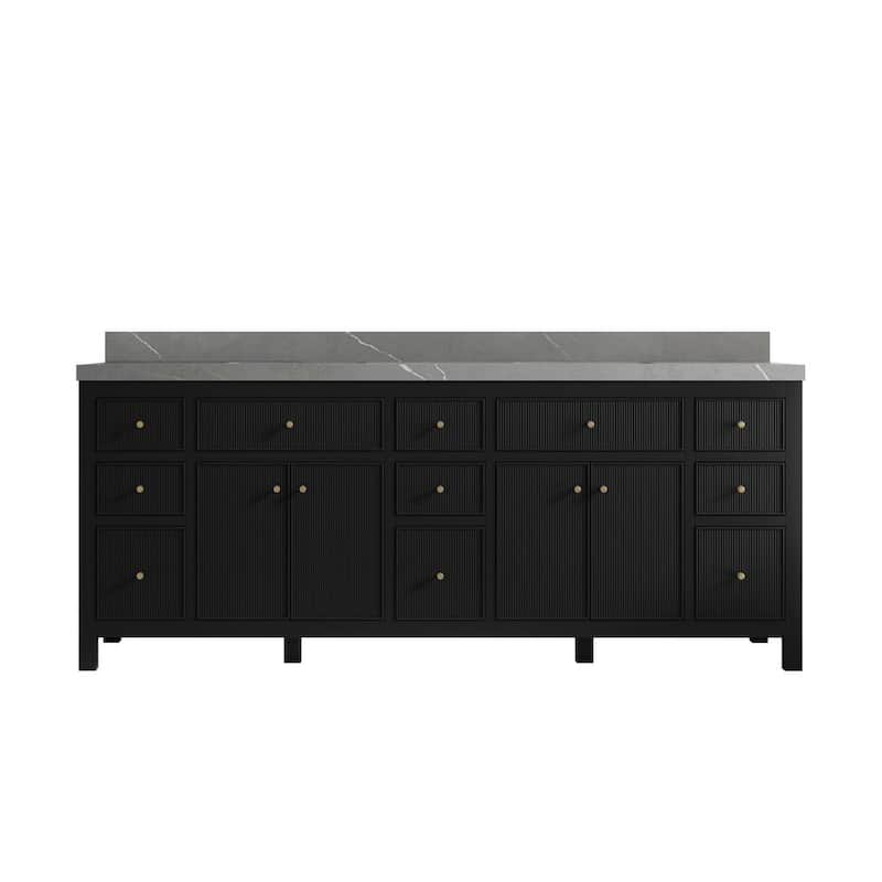 Sonoma 84 in. W x 22 in.D x 36 in. H Double Sink Bath Vanity in Black with 2 in.Piatra Quartz Top