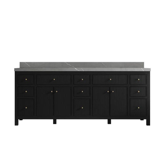 Sonoma 84 in. W x 22 in.D x 36 in. H Double Sink Bath Vanity in Black with 2 in.Piatra Quartz Top