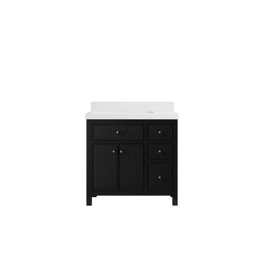 Sonoma 36 in. W x 22 in. D x 36 in. H Single Sink Bath Vanity Center in Black with 2 in. White Quartz Top