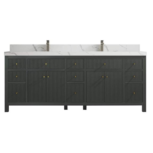 Sonoma 84 in. W x 22 in. D x 36 in. H Double Sink Bath Vanity in Dark Green with 2 in Calacatta Laza Quartz Vanity Top