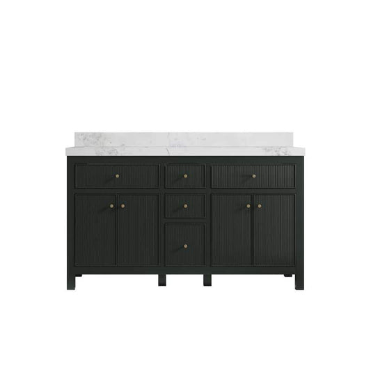 Sonoma 60 in. W x 22 in. D x 36 in. H Double Sink Bath Vanity in Dark Green with 2 in. Calacatta Nuvo Top