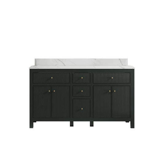 Sonoma 60 in. W x 22 in. D x 36 in. H Double Sink Bath Vanity in Dark Green with Cove Edge Calacatta Quartz Top