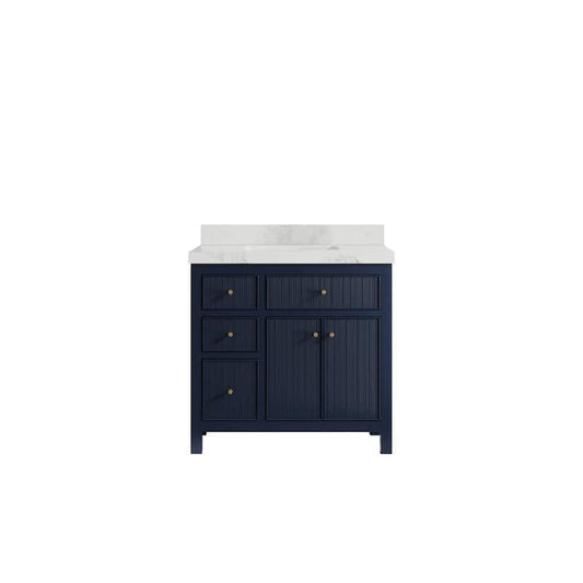 Sonoma 36 in. W x 22 in. D x 36 in. H Single Sink Bath Vanity Center in Navy Blue with 2 in. Calacatta Nuvo Top