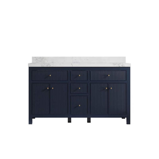 Sonoma 60 in. W x 22 in. D x 36 in. H Double Sink Bath Vanity in Navy Blue with 2 in. Calacatta Nuvo Top