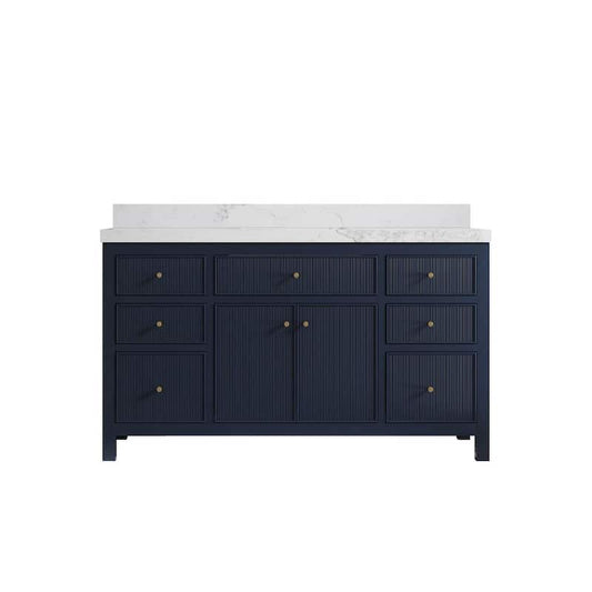 Sonoma 60 in. W x 22 in. D x 36 in. H Single Sink Bath Vanity in Navy Blue with 2 in. Calacatta Nuvo Top