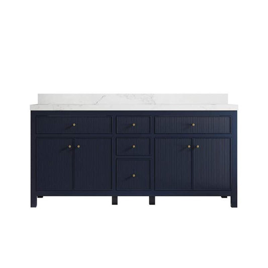 Sonoma 72 in. W x 22 in. D x 36 in. H Double Sink Bath Vanity in Navy Blue with 2 in. Calacatta Nuvo Top