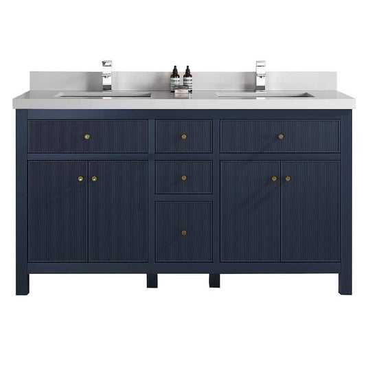 Sonoma 60 in. W x 22 in. D x 36 in. H Double Sink Bath Vanity in Navy Blue with 2 in Carrara Quartz Vanity Top