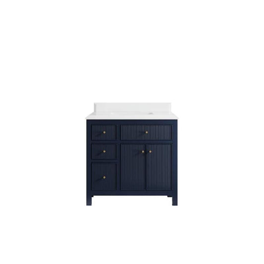 Sonoma 36 in. W x 22 in.D x 36 in. H Single Sink Bath Vanity Center in Navy Blue with Cove Edge White Quartz Top