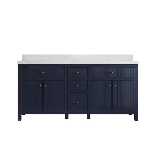 Sonoma 72 in. W x 22 in. D x 36 in. H Double Sink Bath Vanity in Navy Blue with 2 in. Empira Quartz Top