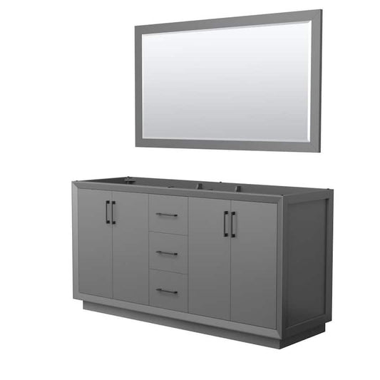 Strada 65.25 in. W x 21.75 in. D x 34.25 in. H Double Bath Vanity Cabinet without Top in Dark Gray with 58 in. Mirror