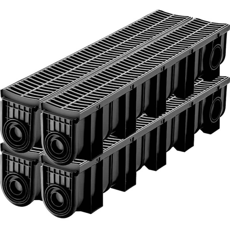 Trench Drain Grate 39 in. L x 5.8 in. W x 7.5 in. D Drainage Trench with Plastic Grate and End Cap Channel Drain?4 Pack