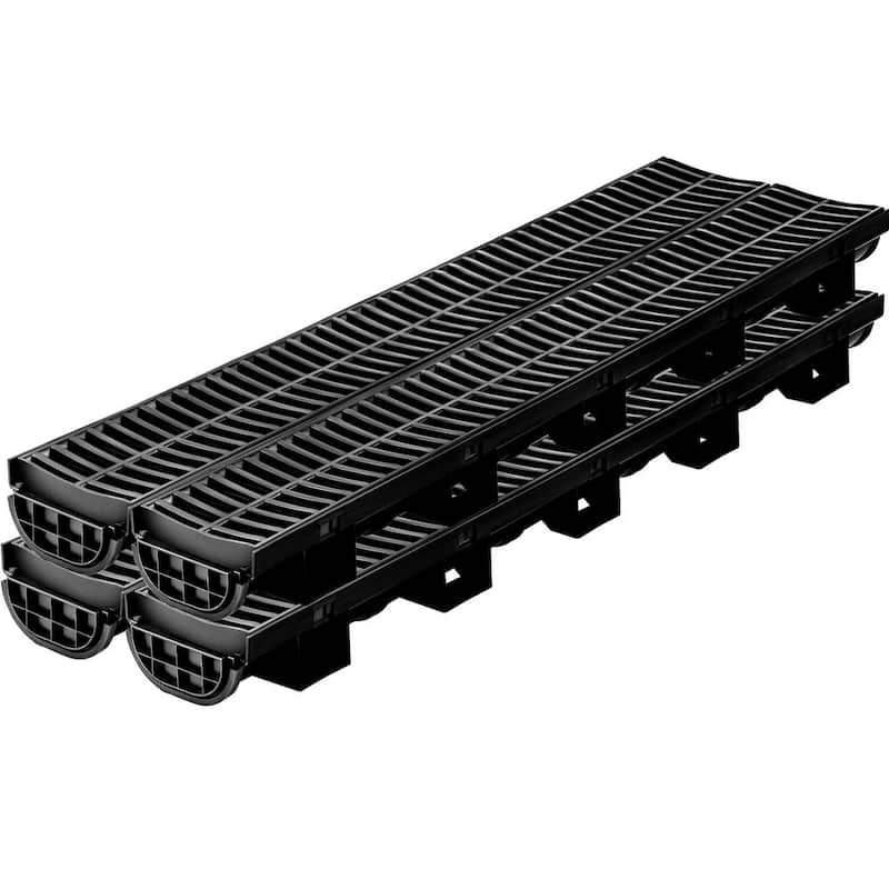 Trench Drain System 39 in. L x 5.8 in. W x 3.1 in. D Drainage Trench with Plastic Grate and End Cap Channel Drain 4 Pack