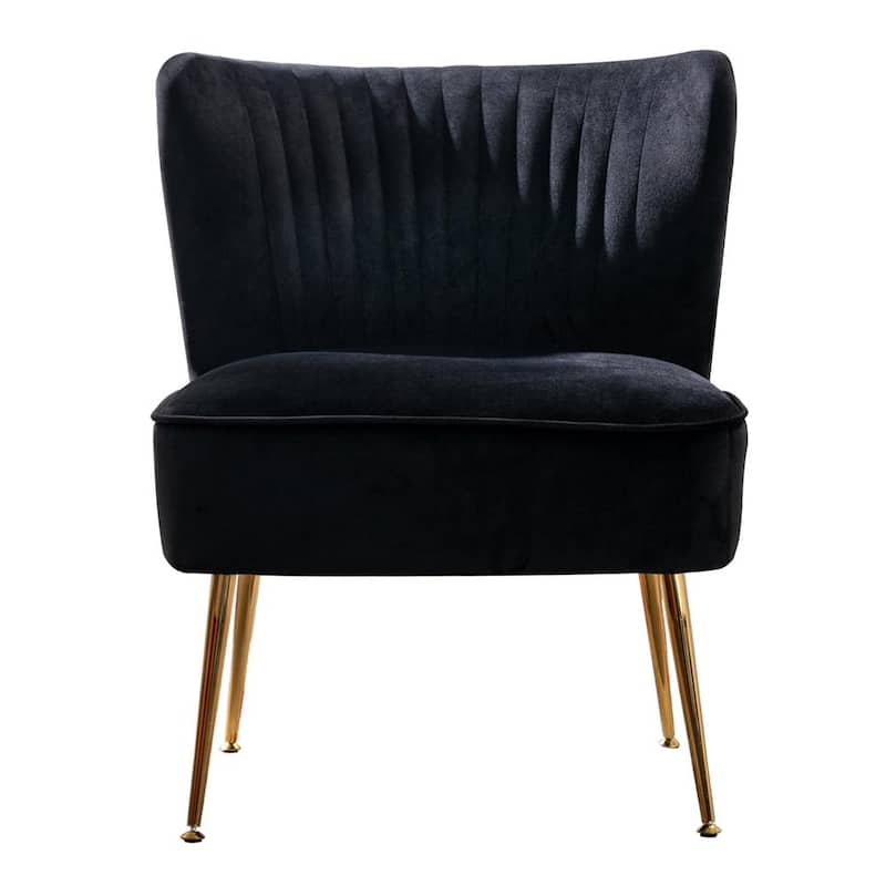 Trinity 25 in. Black Velvet Channel Tufted Accent Chair