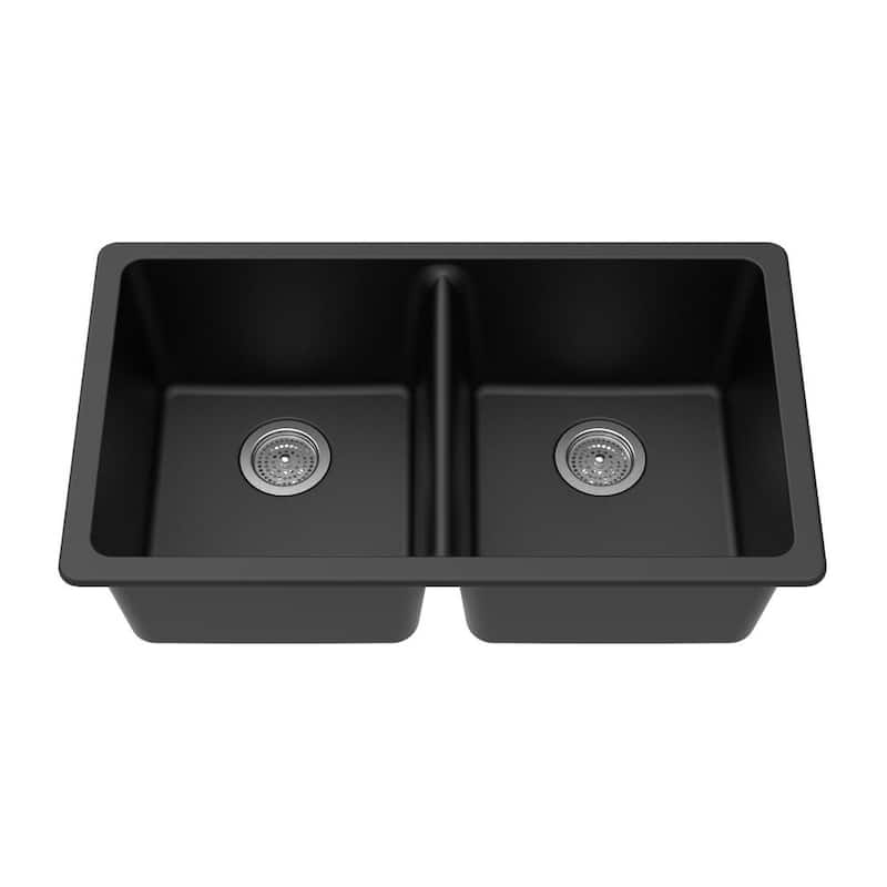 Undermount Granite Composite 33 in. x 18-3/4 in. x 9-1/2 in. Double Equal Bowl Kitchen Sink in Black