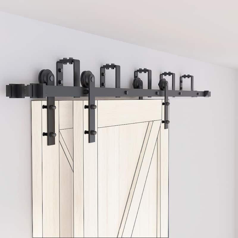 11 ft./132 in. Black Bypass Sliding Barn Hardware Track Kit for Double Wood Doors with Non-Routed Door Guide