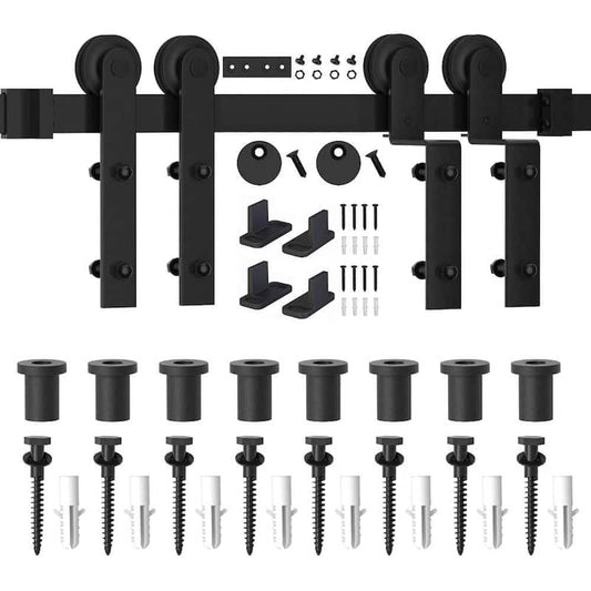 10 ft./120 in. Single Track Bypass Sliding Barn Door Hardware Kit for Double Doors Low Ceiling