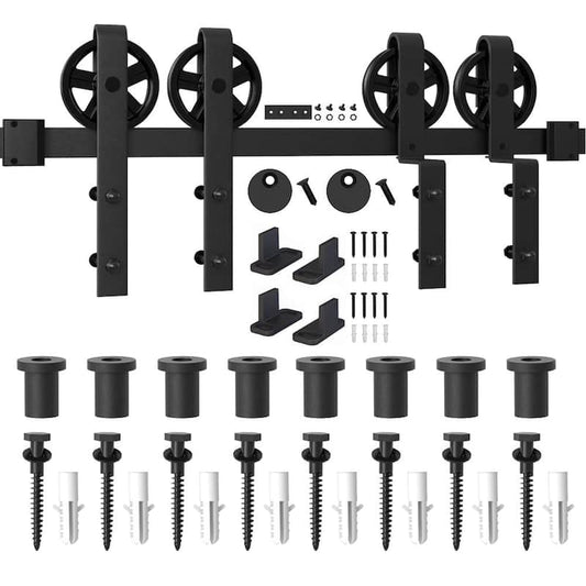 10 ft./120 in. Single Track Bypass Barn Door Hardware Double Doors Kit, Heavy-Duty Sliding 1 Track Big Wheel Roller