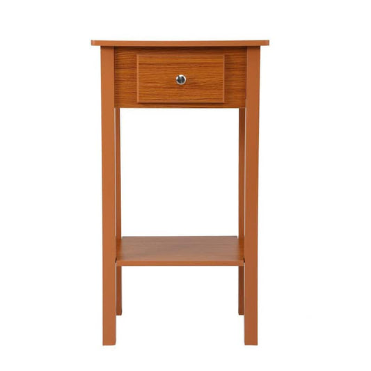 1-Drawer Honey Brown Tall Night Table with Storage Shelf 15.7 in. L x 11.8 in. W x 28 in. L H