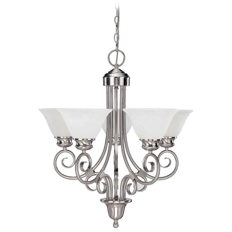 Troy 5-Light Brushed Nickel Interior Chandelier with Alabaster Glass Bell Shades