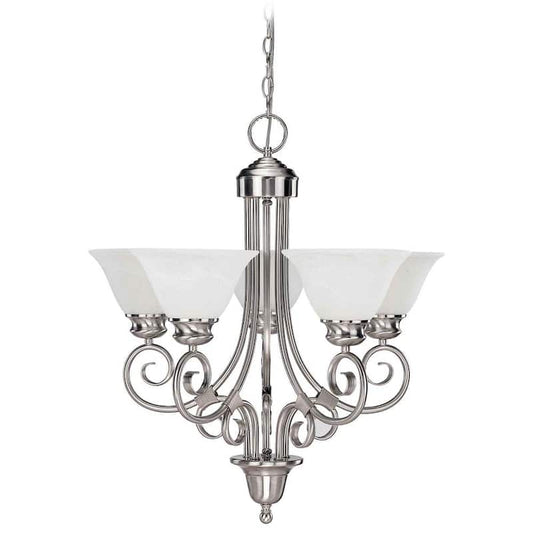 Troy 5-Light Brushed Nickel Interior Chandelier with Alabaster Glass Bell Shades