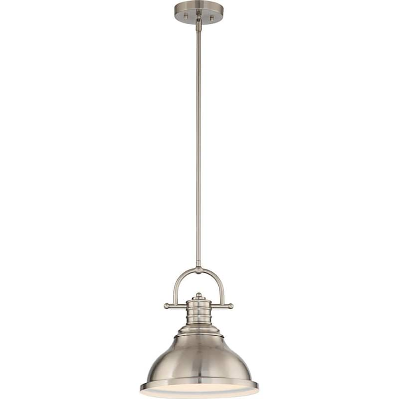 1-Light Integrated LED Indoor Brushed Nickel Downrod Pendant with Bell-Shaped Bowl