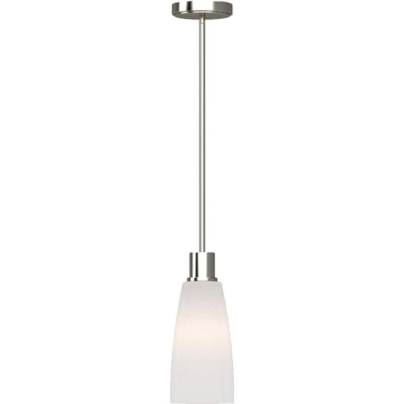 1-Light Brushed Nickel Pendant Light with White Cased Glass Shade