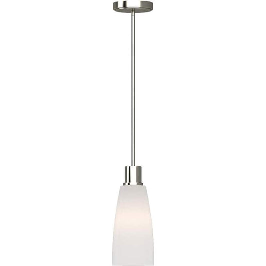 1-Light Brushed Nickel Pendant Light with White Cased Glass Shade