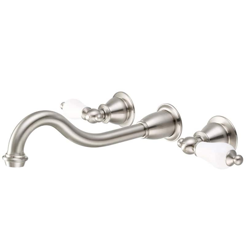 Wall Mount 2-Handle Elegant Spout Bathroom Faucet in Brushed Nickel