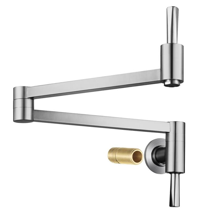 Wall Mounted Pot Filler with Double Handle and Double Joint Swing Arm in Brushed Nickel