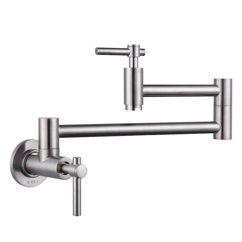 Wall Mounted Pot Filler with Double Handles in Brushed Nickel