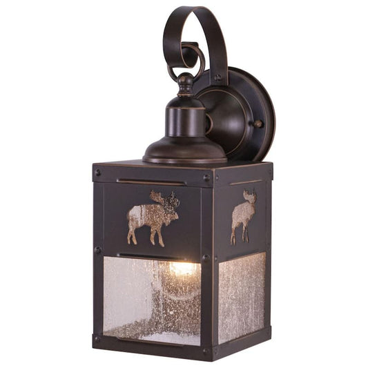 Yellowstone 1-Light Burnished Bronze Rustic Moose Tree Outdoor Wall Sconce Lantern Clear Glass