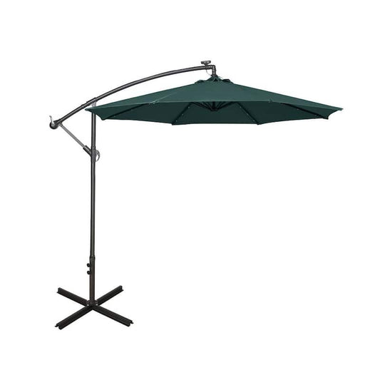 10 ft. Cantilever Hanging Patio Umbrella with Solar LED in Dark Green