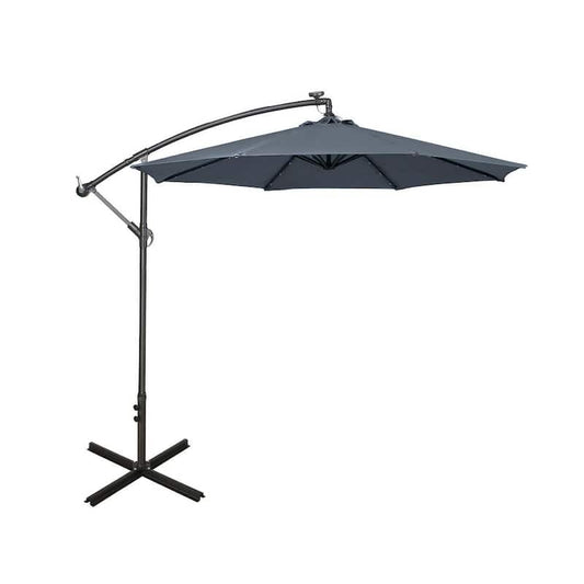 10 ft. Cantilever Hanging Patio Umbrella with Solar LED and 4-Piece Base Weights, Gray