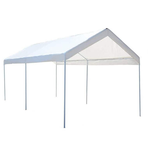 10 ft. x 20 ft. White Roof Polyethylene Carport with Steel Frame and 6-Legs Car Canopy Shelter