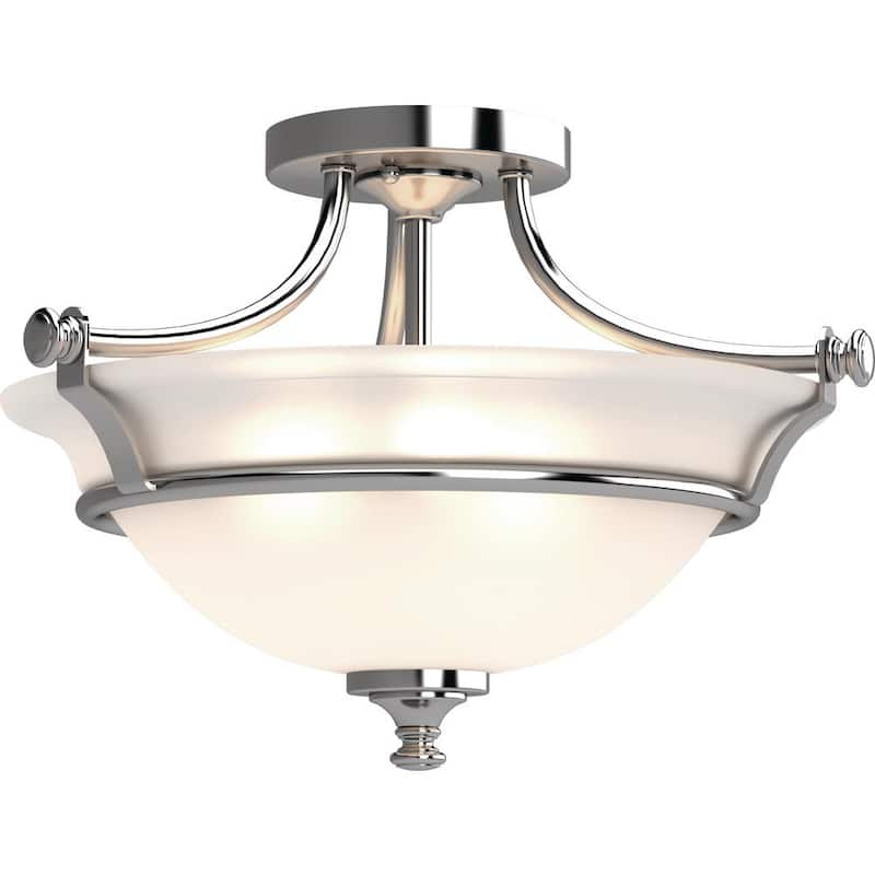 Tes 2-Light Chrome Indoor Semi-Flush Mount Ceiling Fixture with Frosted Glass Bowl