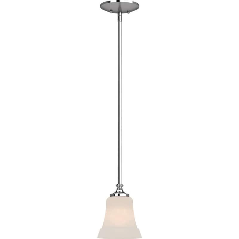 Tes 1-Light Chrome Indoor Mini Pendant with Frosted Glass Bell Shade