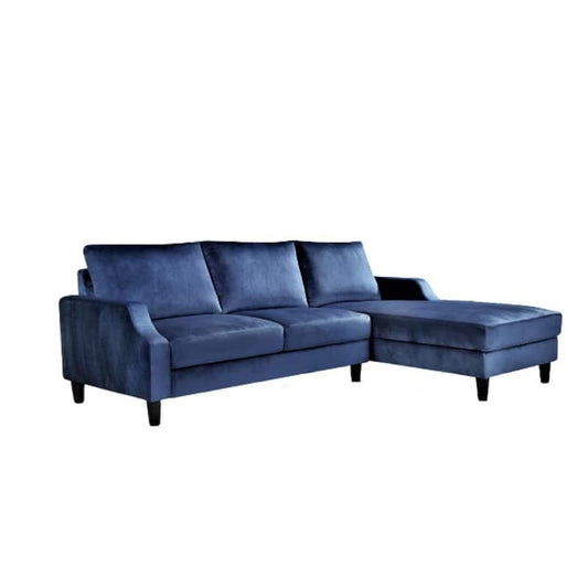 Sophia 2 Piece Dark Blue R Velvet 3 Seats Right Facing Sectional Sofa with Removable Cushions