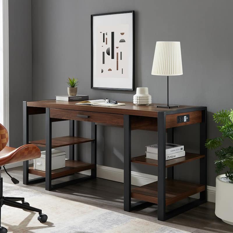 Urban Blend 60 in. Dark Walnut Rectangular 1-Drawer Writing Desk with Keyboard Tray