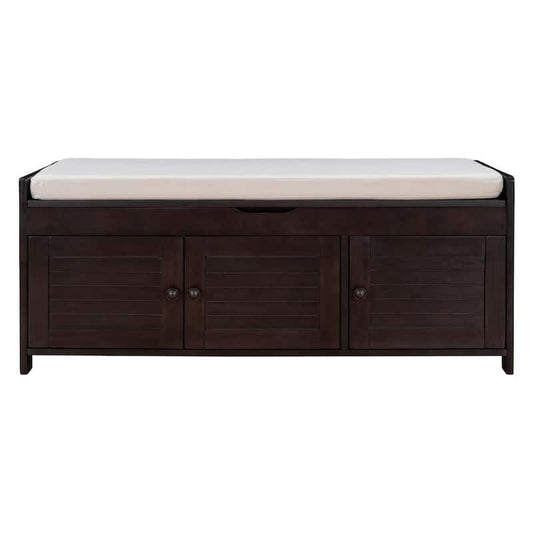 Tory Espresso 3-Door Storage Bench with Removable Cushion (18 in. H x 43.5 in. W x 16 in. D)