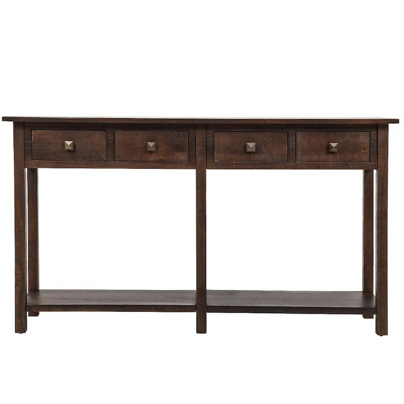 Treyton Rustic Table Console with 4 Drawers and Bottom Shelf (Espresso)